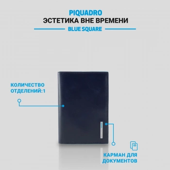 Обложка для документов Piquadro Blue Square PP5256B2/BLU2 синий натур.кожа