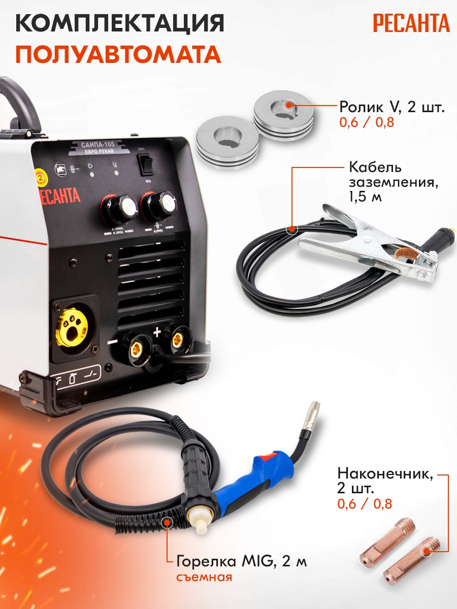 Сварочный полуавтомат Ресанта САИПА-165 инвертор MIG-MAG/ММА 6.2кВт
