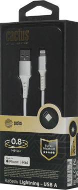 Кабель Cactus CS-LG.USB.A-0.8 USB (m)-Lightning (m) 0.8м белый блистер