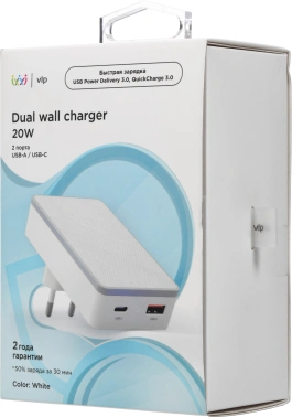 Сетевое зар./устр. VLP VLP-WC20-01-WH 20W 3A+2A (PD+QC) USB-C/USB-A универсальное белый