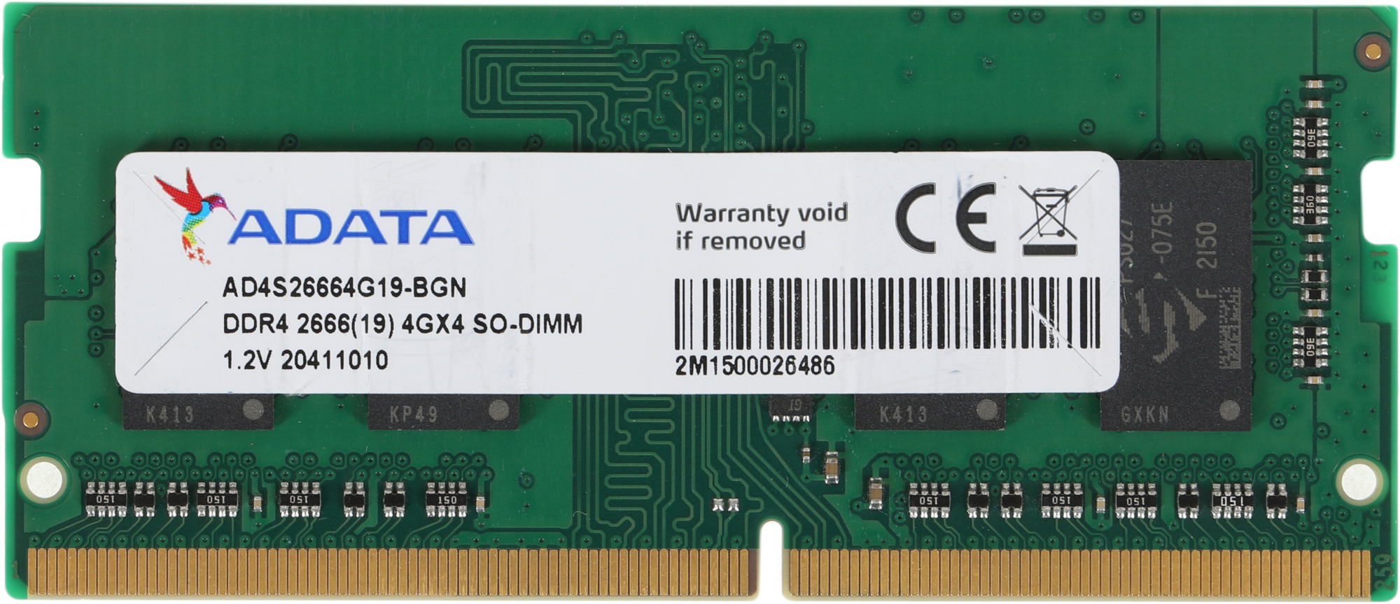 Память DDR4 4Gb 2666MHz A-Data AD4S26664G19-BGN OEM PC4-21300 CL19 SO-DIMM 260-pin 1.2В single rank