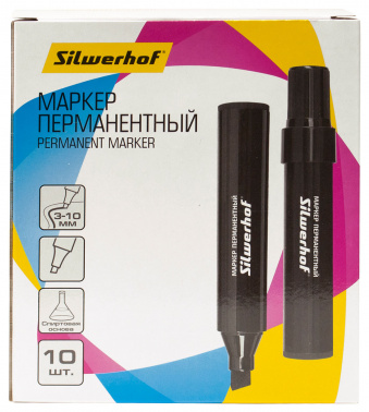 Маркер перманентный Silwerhof 23мм 148мм круг. скошенный пиш. наконечник 3-10мм черный коробка картонная