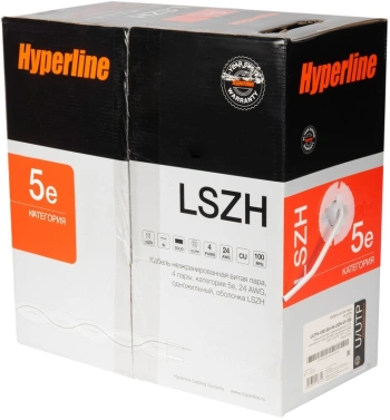 Кабель информационный Hyperline UUTP4-C5E-S24-IN-LSZH-GY-305 кат.5E UTP 4 пары 24AWG LSZH внутренний 305м серый