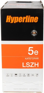 Кабель информационный Hyperline UUTP4-C5E-S24-IN-LSZH-GY-305 кат.5E UTP 4 пары 24AWG LSZH внутренний 305м серый