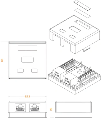 Розетка Hyperline SB1-2-8P8C-C6-SH-WHRJ45 2 кат.6 FTP бел. (упак.:1шт)