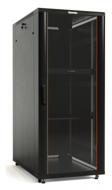 Шкаф коммутационный Hyperline (TTB-4268-AS-RAL9004) напольный 42U 600x800мм пер.дв.стекл задн.дв.спл.стал.лист 2 бок.пан. 800кг черный 710мм 2055мм IP20 сталь