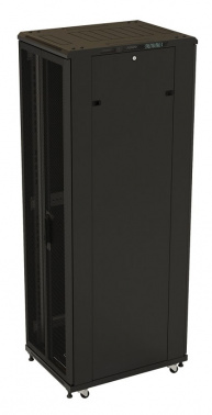 Шкаф коммутационный Hyperline (TTB-3268-AS-RAL9004) напольный 32U 600x800мм пер.дв.стекл задн.дв.спл.стал.лист 2 бок.пан. 800кг черный 710мм 1610мм IP20 сталь