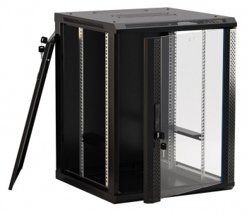Шкаф коммутационный Hyperline (TWB-0966-GP-RAL9004) настенный 9U 600x600мм пер.дв.стекл 2 бок.пан. 60кг черный 500мм IP20 сталь