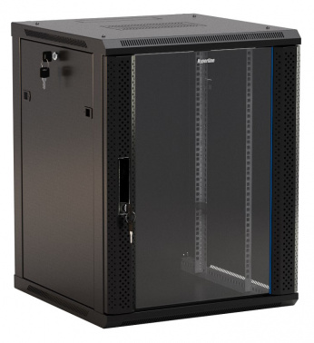Шкаф коммутационный Hyperline (TWB-1866-GP-RAL9004) напольный 18U 600x600мм пер.дв.стекл 2 бок.пан. 60кг черный IP20 сталь
