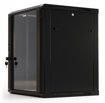Шкаф коммутационный Hyperline (TWB-1866-GP-RAL9004) напольный 18U 600x600мм пер.дв.стекл 2 бок.пан. 60кг черный IP20 сталь