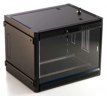 Шкаф коммутационный Hyperline (TWB-FC-1566-GP-RAL9004) настенный 15U 600x600мм пер.дв.стекл 60кг черный 787мм IP20 сталь