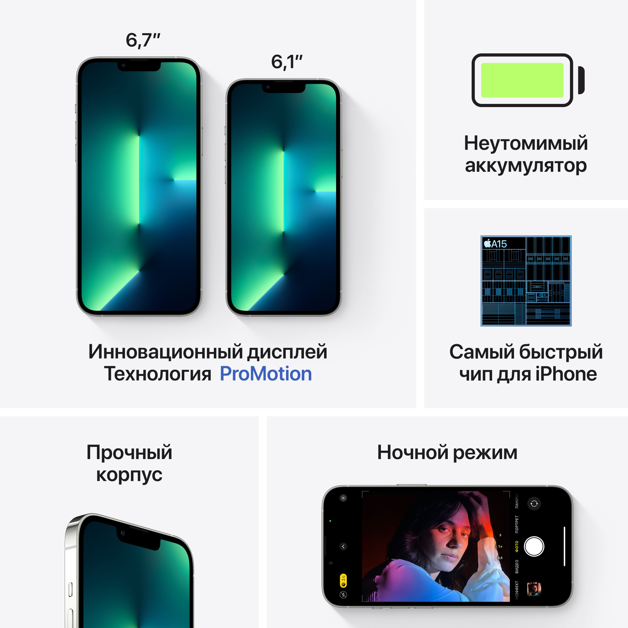 Смартфон Apple A2641 iPhone 13 Pro Max 256Gb 6Gb серебристый моноблок 3G 4G  1Sim 6.7