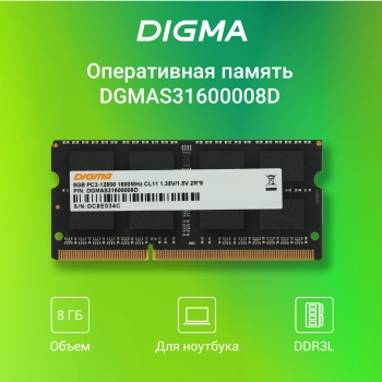 Память DDR3 8GB 1600MHz Digma  DGMAS31600008D