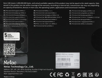 Накопитель SSD Netac PCIe 3.0 x4 1TB NT01N950E-001T-E4X