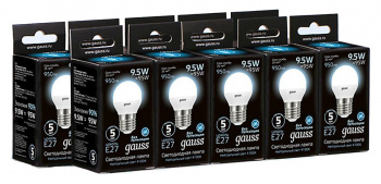 Лампа светодиодная Gauss 9.5Вт цок.:E27 шар 220B св.свеч.бел.нейт. P45 (упак.:10шт) (105102210)