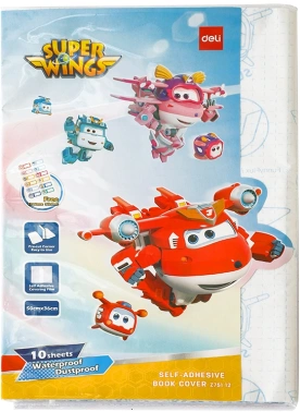 Пленка Deli EZ75112 Super Wings для книги с липк.сл. (набор 10шт) ПП гладкая прозр. 500х360мм