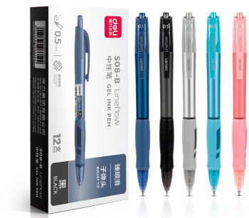 Ручка гелев. автоматическая Deli S08-B-BK