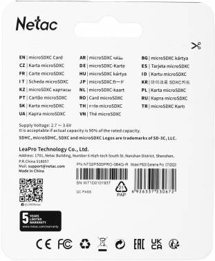 Флеш карта microSDXC 64GB Netac  NT02P500PRO-064G-R