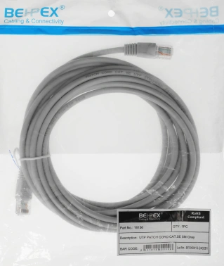 Патч-корд cat.5E stranded molded 5м серый RJ-45 (m)-RJ-45 (m)