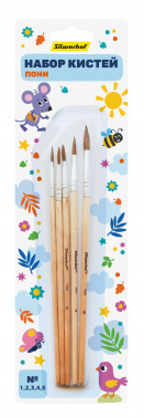 Набор кистей Silwerhof Веселые друзья (наб.5шт) пон.круг.№1-5 дерев.ручка