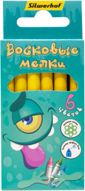 Восковые мелки Silwerhof Монстрики круглые 6цв. дл.89ммд.8мм картон.кор./европод.