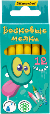 Восковые мелки Silwerhof Монстрики круглые 12цв. дл.89ммд.8мм картон.кор./европод.