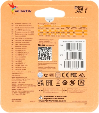 Флеш карта microSDXC 64GB A-Data  AUSDX64GUI3V30SA2-RA1