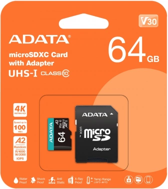 Флеш карта microSDXC 64GB A-Data  AUSDX64GUI3V30SA2-RA1