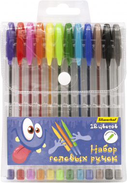 Набор ручек гелев. Silwerhof Монстрики d=1мм блистер (12шт) 12цв.