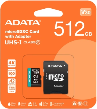 Флеш карта microSDXC 512GB A-Data  AUSDX512GUI3V30SA2-RA1