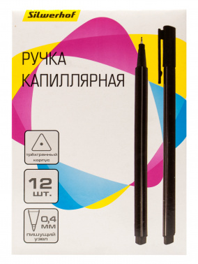 Ручка капилляр. Silwerhof черн. черн. игловидный пиш. наконечник линия 0.4мм треугол.