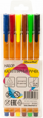 Набор ручек капилляр. Silwerhof ассор. черн. индив. пак.ев. (6шт) игловидный пиш. наконечник линия 0.4мм треугол.
