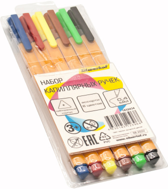 Набор ручек капилляр. Silwerhof ассор. черн. индив. пак.ев. (6шт) игловидный пиш. наконечник линия 0.4мм треугол.