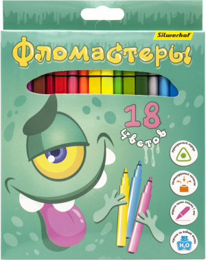 Фломастеры Silwerhof Монстрики 9мм 167мм трехгр. Вентилируемый 18цв.