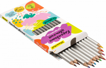 Карандаши цв. Silwerhof кругл. серебристый 12цв. коробка для худ/граф.раб.