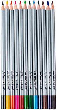 Карандаши цв. Silwerhof кругл. серебристый 12цв. коробка для худ/граф.раб.