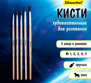 Набор кистей Silwerhof Монстрики (наб.5шт) пон.круг.№1-5 дерев.лакир.ручка