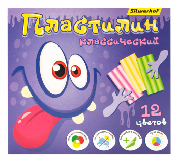 Пластилин Silwerhof Монстрики 12цв. 180гр. стек 1шт картон.кор.