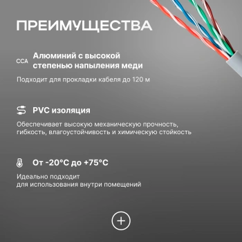 Кабель сетевой UTP 4 пары cat.5E solid 0.50мм CCA 305м серый