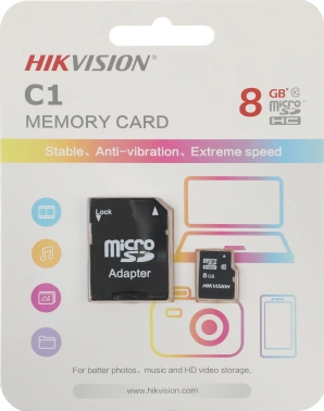 Флеш карта microSDHC 8GB Hikvision  HS-TF-C1(STD)/8G/Adapter