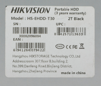 Жесткий диск Hikvision USB3.0 2TB HS-EHDD-T30 2T Black