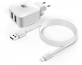 Сетевое зар./устр. BoraSCO 2.1A 2xUSB для Apple белый (20650)