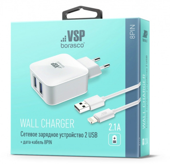 Сетевое зар./устр. BoraSCO 2.1A 2xUSB для Apple белый (20650)