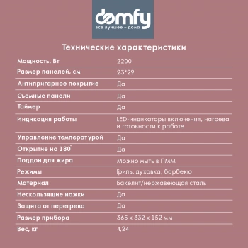 Электрогриль Domfy Metal DSM-EG502