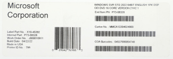 Операционная система Microsoft Windows Server Std 2022 64Bit Eng 1pk DSP OEI DVD 16 Core (P73-08328)
