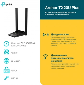 Сетевой адаптер Wi-Fi TP-Link Archer TX20U Plus