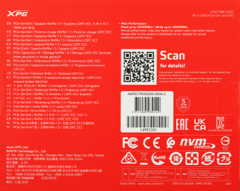 Накопитель SSD A-Data PCIe 3.0 x4 500GB ASPECTRIXS20G-500G-C