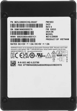 Накопитель SSD Samsung SAS 4.0 960GB MZILG960HCHQ-00A07 PM1653