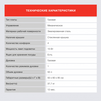 Плита Газовая Starwind GB007