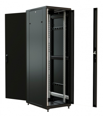 Шкаф коммутационный WRline (WR-TT-3266-AS-RAL9004) напольный 32U 600x600мм пер.дв.стекл задн.дв.стал.лист 2 бок.пан. направл.под винты 800кг черный 510мм 1610мм IP20 сталь